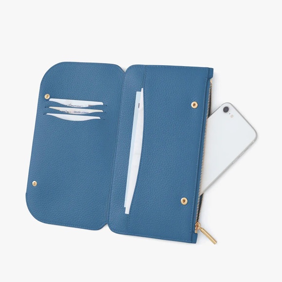 Like NEW Cuyana System Phone Wallet + Strap in Sky Blue Pebbled Leather - Picture 4 of 11